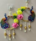 handmade mdf peacock lace bangle floral pearl hanging home decor (pack of 2)