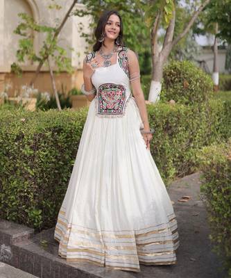 White Rayon Readymade Navratri Lehenga Choli with Mirror Gamthi Work 1