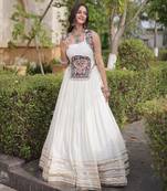 White Rayon Readymade Navratri Lehenga Choli with Mirror Gamthi Work