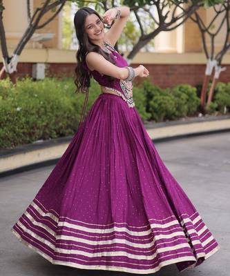 Purple Rayon Readymade Navratri Lehenga Choli with Mirror Gamthi Work 3