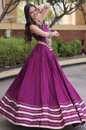 Purple Rayon Readymade Navratri Lehenga Choli with Mirror Gamthi Work