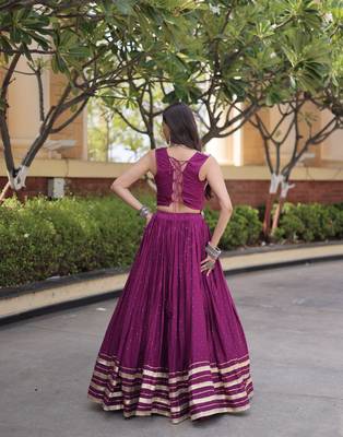 Purple Rayon Readymade Navratri Lehenga Choli with Mirror Gamthi Work 4