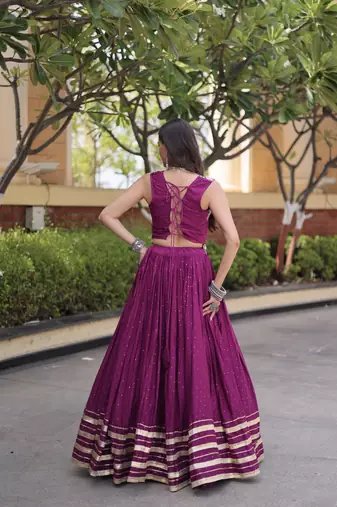 Purple Rayon Readymade Navratri Lehenga Choli with Mirror Gamthi Work