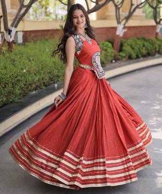 Orange Rayon Readymade Navratri Lehenga Choli with Mirror Gamthi Work 3
