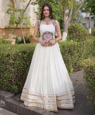 White Rayon Readymade Navratri Lehenga Choli with Mirror Gamthi Work 4