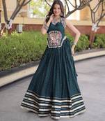D Green Rayon Readymade Navratri Lehenga Choli with Mirror Gamthi Work
