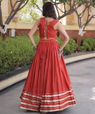 Orange Rayon Readymade Navratri Lehenga Choli with Mirror Gamthi Work 4