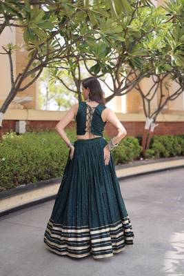 D Green Rayon Readymade Navratri Lehenga Choli with Mirror Gamthi Work 4