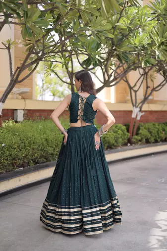D Green Rayon Readymade Navratri Lehenga Choli with Mirror Gamthi Work