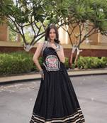 Black Rayon Readymade Navratri Lehenga Choli with Mirror Gamthi Work