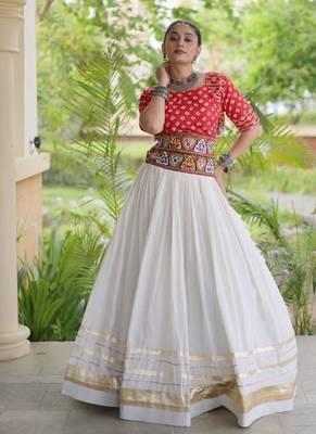 Rani&White Cotton Readymade Navratri Lehenga Choli with Bandhej & Embroidery Work 2