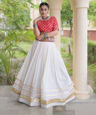 Rani&White Cotton Readymade Navratri Lehenga Choli with Bandhej & Embroidery Work 3