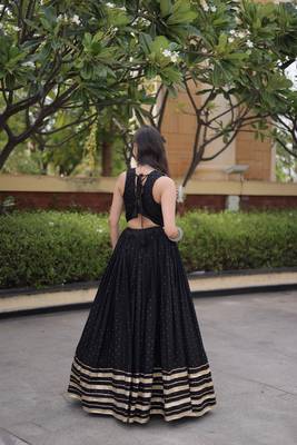 Black Rayon Readymade Navratri Lehenga Choli with Mirror Gamthi Work 4
