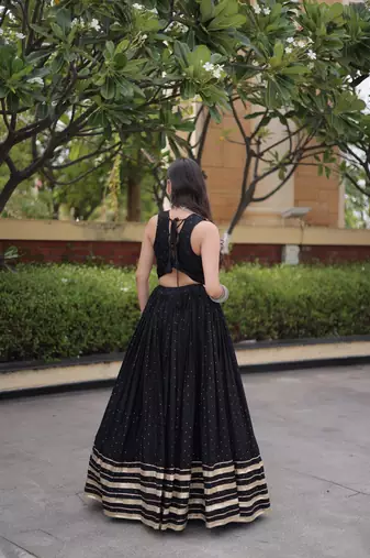 Black Rayon Readymade Navratri Lehenga Choli with Mirror Gamthi Work