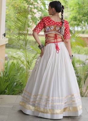 Rani&White Cotton Readymade Navratri Lehenga Choli with Bandhej & Embroidery Work 4