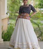 Black&White Cotton Readymade Navratri Lehenga Choli with Bandhej & Embroidery Work