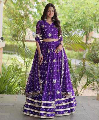 Violet Georgette Readymade Navratri Lehenga Choli with Bandhej & Embroidery Work 1