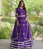 Violet Georgette Readymade Navratri Lehenga Choli with Bandhej & Embroidery Work