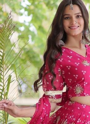 Rani Georgette Readymade Navratri Lehenga Choli with Bandhej & Embroidery Work 2