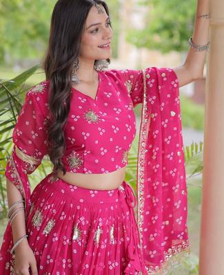 Rani Georgette Readymade Navratri Lehenga Choli with Bandhej & Embroidery Work 3