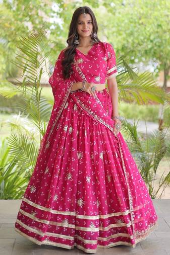 Rani Georgette Readymade Navratri Lehenga Choli with Bandhej & Embroidery Work