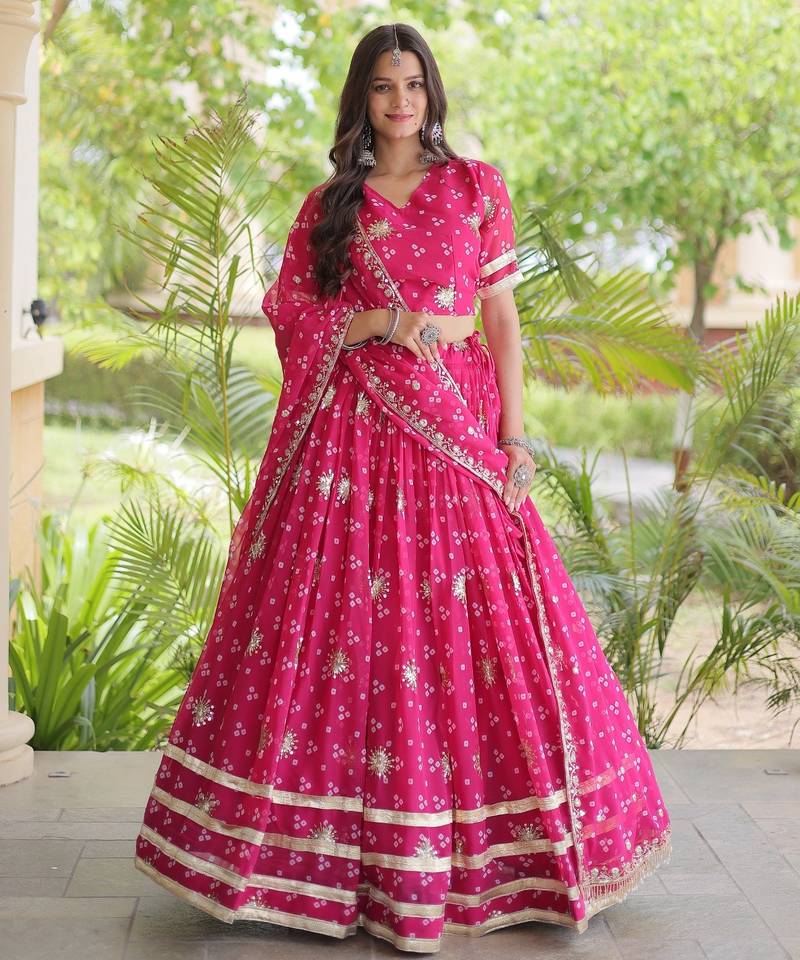 Rani Georgette Readymade Navratri Lehenga Choli with Bandhej & Embroidery Work
