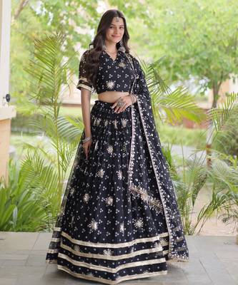Black Georgette Readymade Navratri Lehenga Choli with Bandhej & Embroidery Work 1