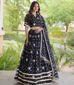 Black Georgette Readymade Navratri Lehenga Choli with Bandhej & Embroidery Work