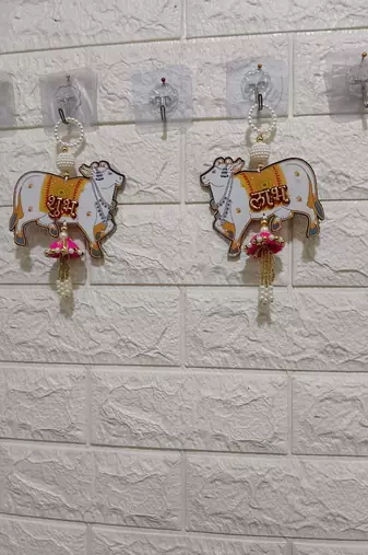 handmade cow jhumki shubh labh hanging for decoration hanging (pack of 2)