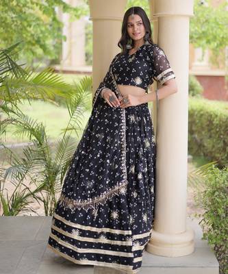 Black Georgette Readymade Navratri Lehenga Choli with Bandhej & Embroidery Work 3