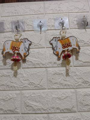 handmade cow jhumki shubh labh hanging for decoration hanging (pack of 2) 2