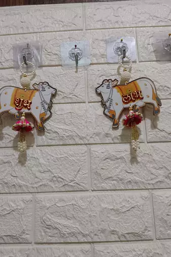 handmade cow jhumki shubh labh hanging for decoration hanging (pack of 2)