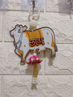 handmade cow jhumki shubh labh hanging for decoration hanging (pack of 2) 4