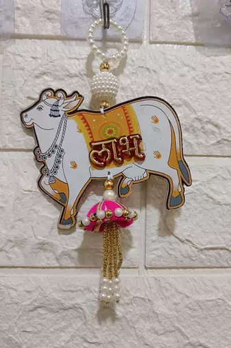 handmade cow jhumki shubh labh hanging for decoration hanging (pack of 2)