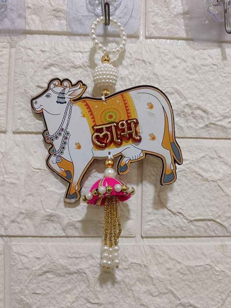 handmade cow jhumki shubh labh hanging for decoration hanging (pack of 2)