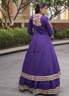 Violet Cotton Readymade Navratri Lehenga Choli with Gamthi Thread & Mirror Work 4