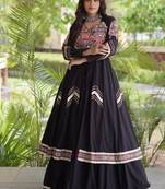 Black Cotton Readymade Navratri Lehenga Choli with Gamthi Thread & Mirror Work