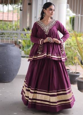 Purple Cotton Readymade Navratri Lehenga Choli with Zari & Mirror lace Work 1