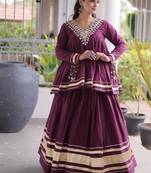 Purple Cotton Readymade Navratri Lehenga Choli with Zari & Mirror lace Work