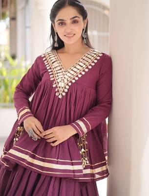 Purple Cotton Readymade Navratri Lehenga Choli with Zari & Mirror lace Work 2