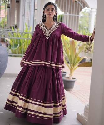 Purple Cotton Readymade Navratri Lehenga Choli with Zari & Mirror lace Work 3