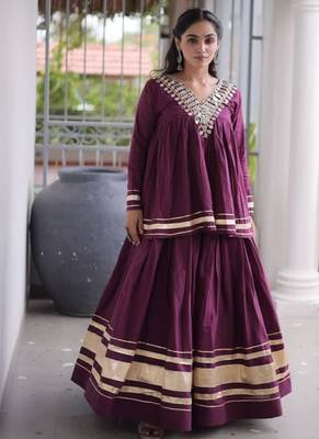 Purple Cotton Readymade Navratri Lehenga Choli with Zari & Mirror lace Work 4