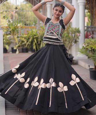Black Silk Blend Readymade Navratri Lehenga Choli with Mirror & Gamthi Embroidery Work 3