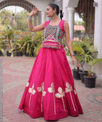Rani Silk Blend Readymade Navratri Lehenga Choli with Mirror & Gamthi Embroidery Work 1