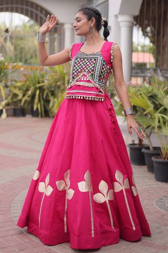 Rani Silk Blend Readymade Navratri Lehenga Choli with Mirror & Gamthi Embroidery Work