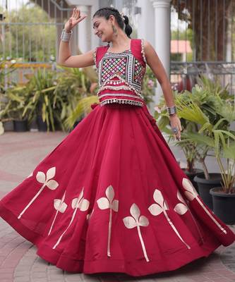 Red Silk Blend Readymade Navratri Lehenga Choli with Mirror & Gamthi Embroidery Work 3