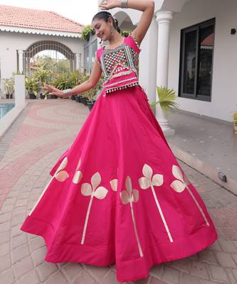 Rani Silk Blend Readymade Navratri Lehenga Choli with Mirror & Gamthi Embroidery Work 3