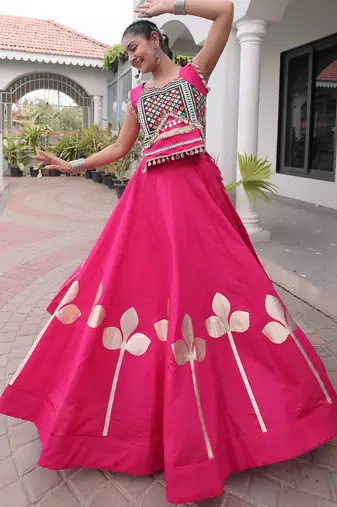 Rani Silk Blend Readymade Navratri Lehenga Choli with Mirror & Gamthi Embroidery Work