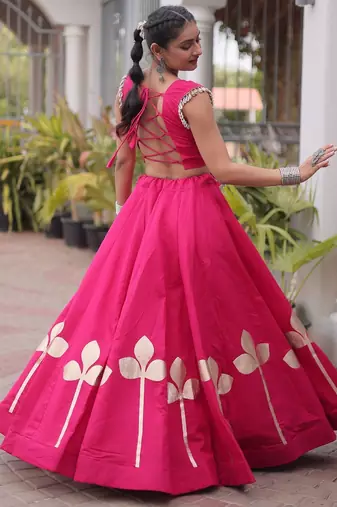 Rani Silk Blend Readymade Navratri Lehenga Choli with Mirror & Gamthi Embroidery Work