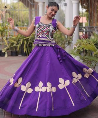 Violet Silk Blend Readymade Navratri Lehenga Choli with Mirror & Gamthi Embroidery Work 3